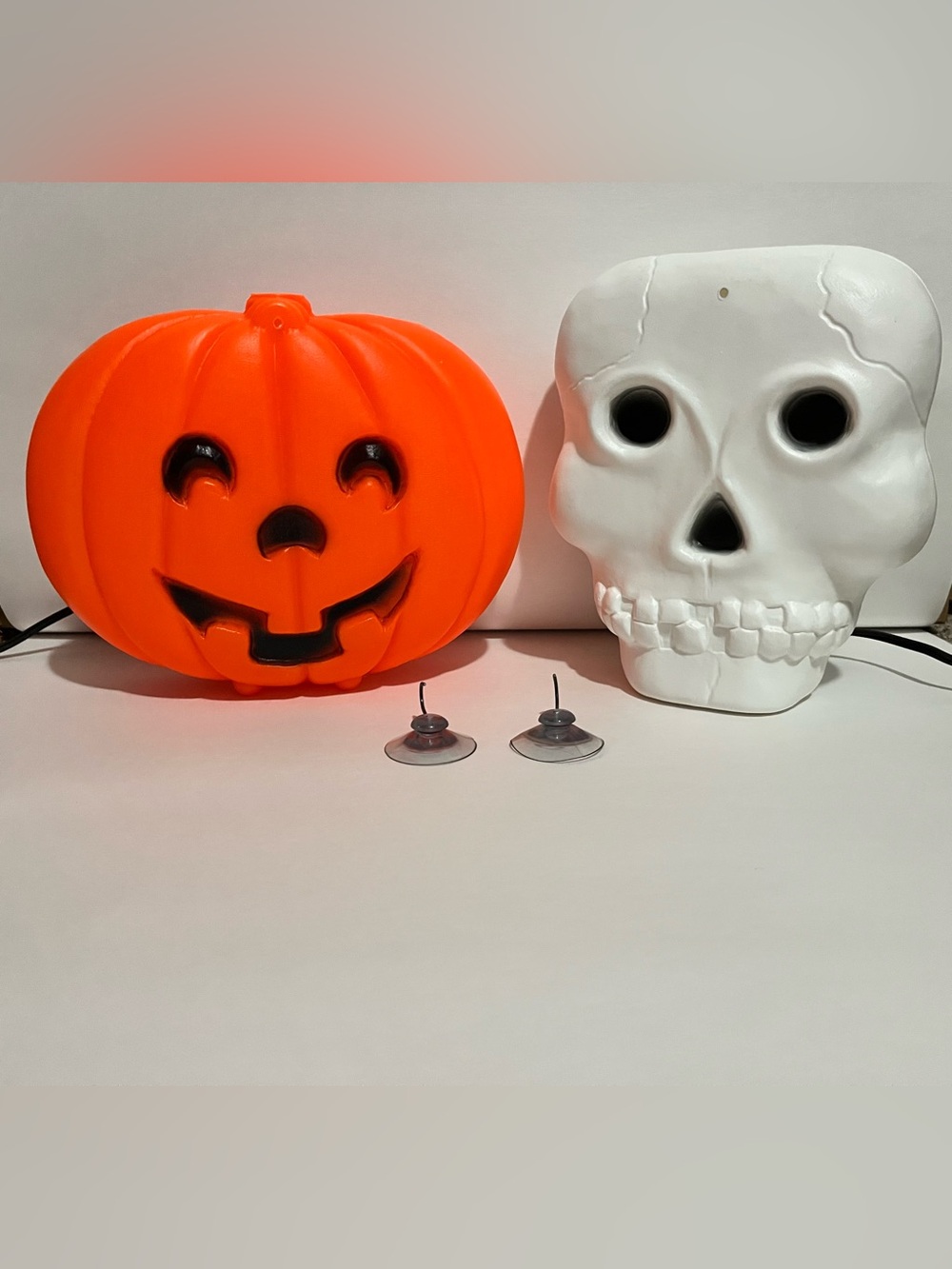 Vintage Blinky Glow Lite Blow Mold Halloween Pumpkin and Skull Décor - Picture 3 of 4